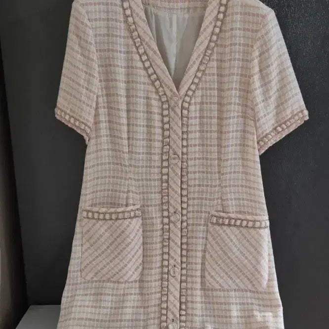 [BUNJANG] ORR Tweed Short-Sleeve Long Dress Pink / 오르 ORR 트위드 반팔 롱원피스 핑크