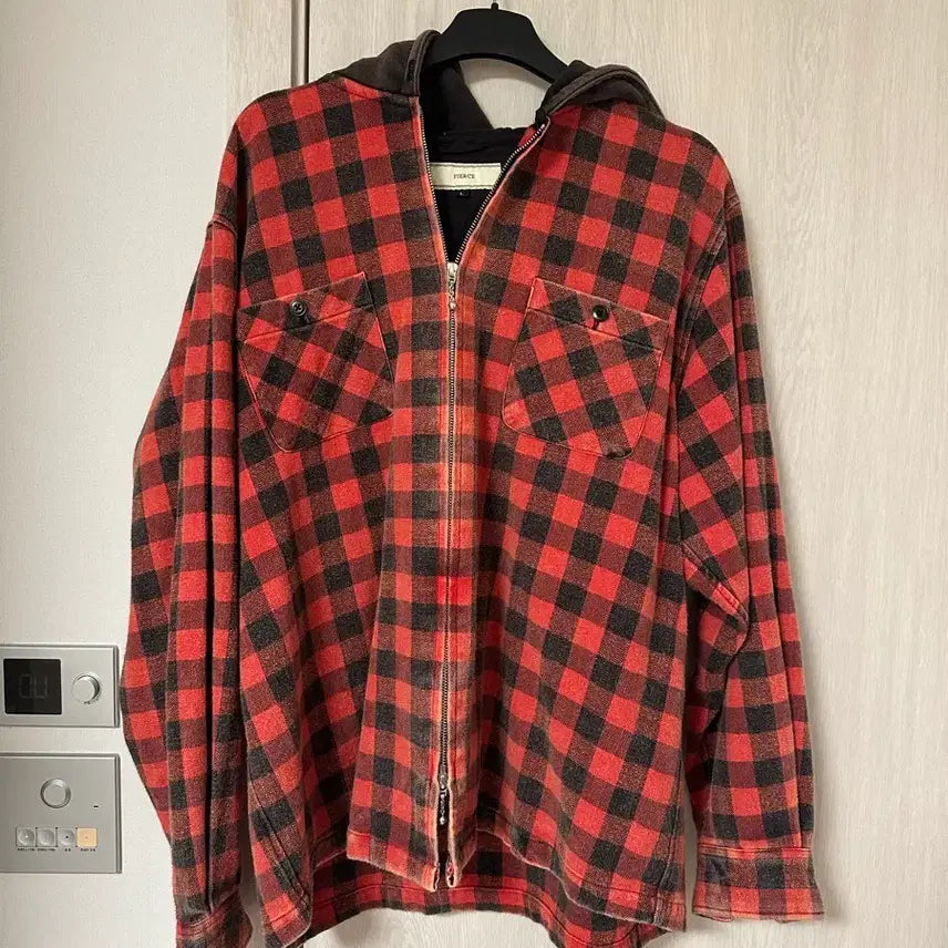 [BUNJANG] Blackout Pierce Hooded Zip-Up with Checkered Pattern / 블랙아웃 피어스 후드집업