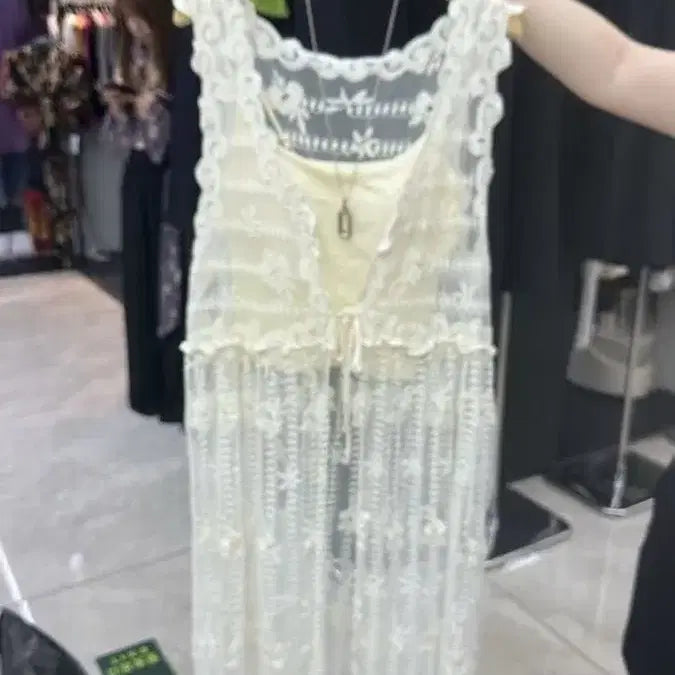 [BUNJANG] Ivory Lace Long Cardigan / (새상품) 아이보리 레이스 롱 가디건