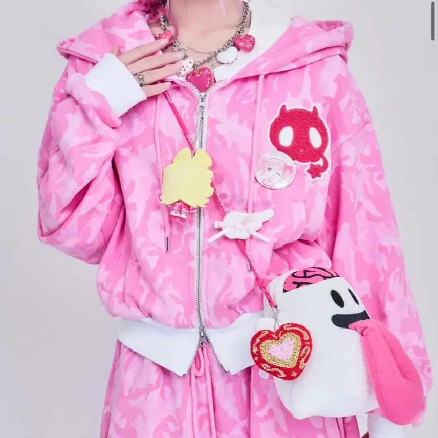 [BUNJANG] Nekori Camo Pink Cropped Hoodie Zip-Up / [급처] 새상품 nekori 카모 핑크 크롭 후드집업 네코리 너큐 엄브이