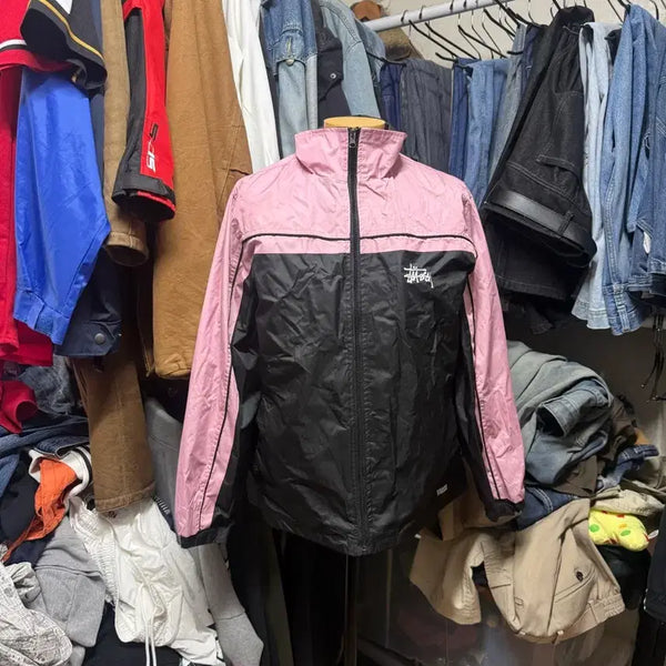 [BUNJANG] Stussy Gear Two-Tone Windbreaker Jacket (Pink/Black) / [L] 스투시 기어 핑크 윈드브레이커 바람막이 자켓
