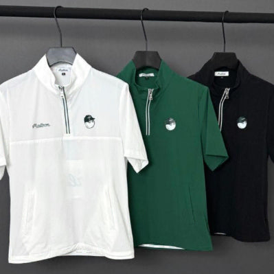 [BUNJANG] Malbon Men's Half-Zip High-Neck Short-Sleeve Shirt / MALBON 말본 남성 반집업 하이넥 반팔