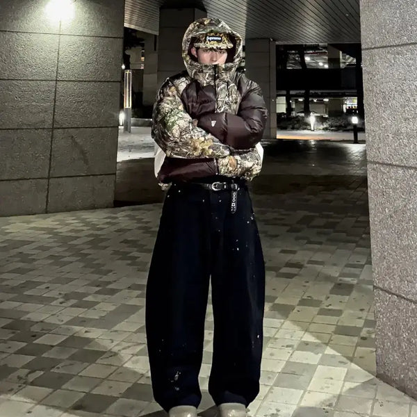 [BUNJANG] Text Curved Baggy Balloon Denim Wide Pants / 텍스 커브드 배기 벌룬 데님 와이드 팬츠 새제품 싸게 팔아요