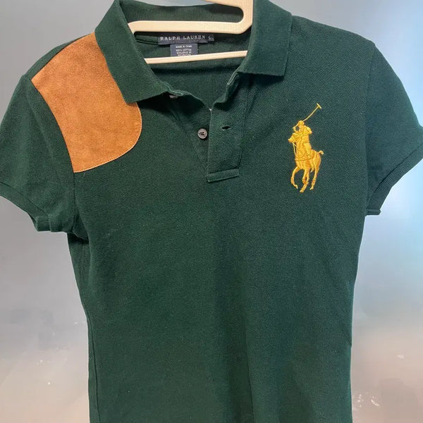 [BUNJANG] Polo Ralph Lauren Big Pony Suede Collar T-Shirt Green / 폴로 랄프 로렌 빅포니 스웨이드 카라티 S 그린