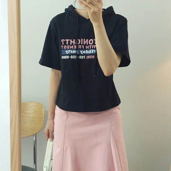 [BUNJANG] Style Nanda Women's Hooded Short-Sleeve T-Shirt / (F)스타일난다 여성 후드 반팔 티셔츠 E7W4286