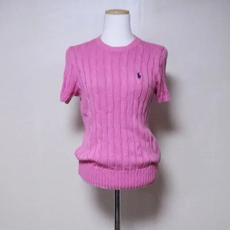[BUNJANG] Polo Ralph Lauren Women's Cable Knit Short Sleeve T-Shirt Pink / 폴로 여성M사이즈 케이블 니트 반팔티(9)