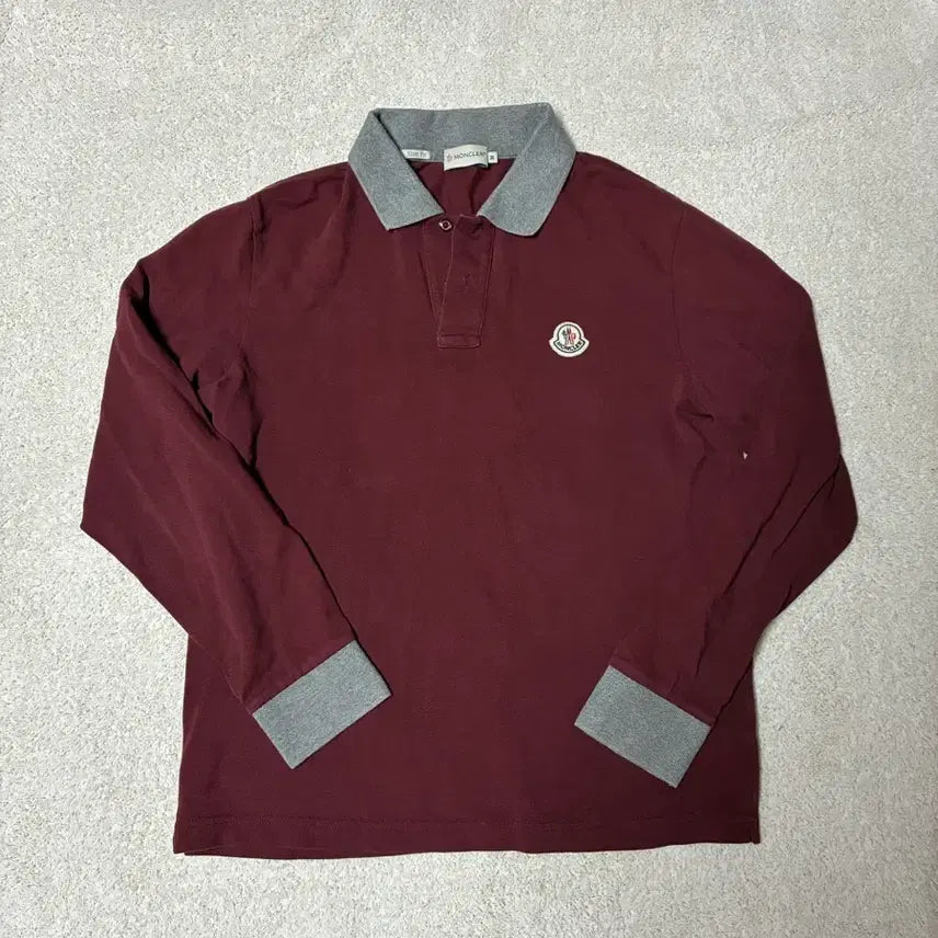 [BUNJANG] Moncler Long-Sleeve Polo Shirt - Wine - Size M / 몽클레어 긴팔 카라티 m 95