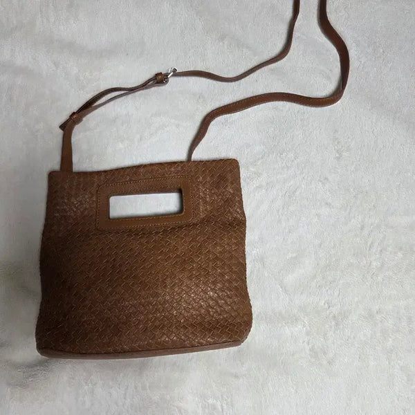 [BUNJANG] JILL Leather Weaving Shoulder Bag Brown / JILL 가죽 위빙 숄더백 브라운