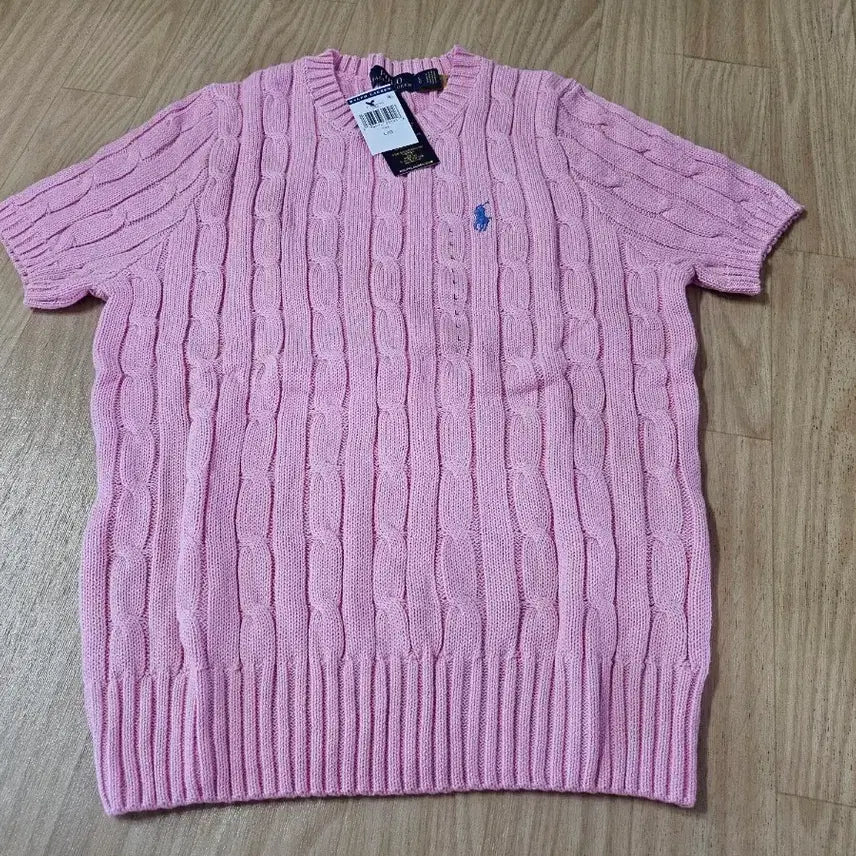[BUNJANG] Polo Ralph Lauren Cable Knit Short Sleeve T-Shirt Pink / 폴로 랄프로렌 케이블 니트 반팔 핑크