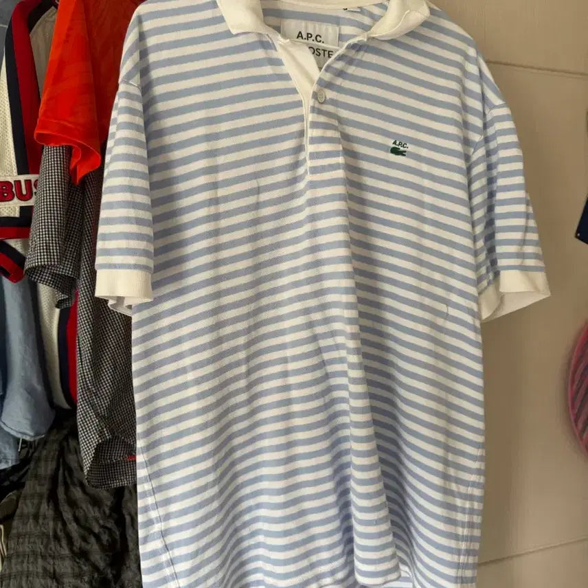 [BUNJANG] A.P.C. x Lacoste Striped Polo Shirt - Size M / A.P.C. 라코스테 스트라이프 카라티 M