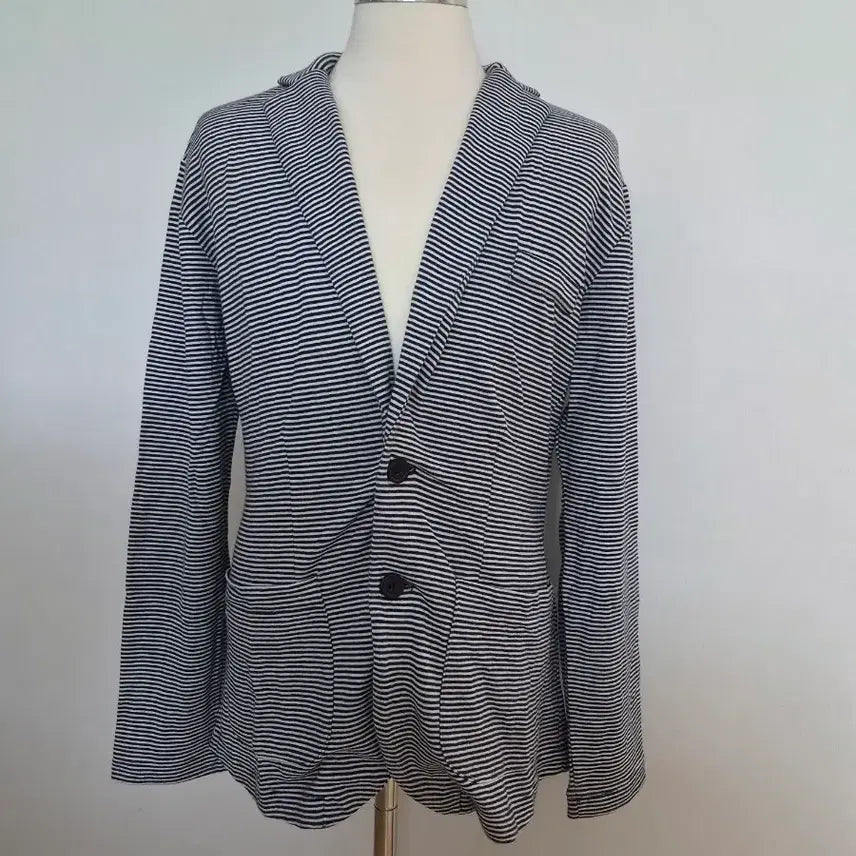 [BUNJANG] ZARAMAN Two-Button Striped Knit Jacket Navy L / 자라맨 ZARAMAN 투버튼 스트라이프 니트자켓 100 네이비