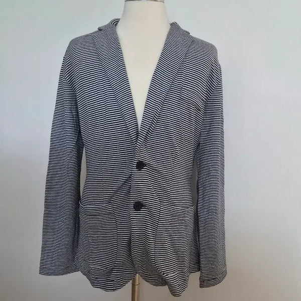 [BUNJANG] ZARAMAN Two-Button Striped Knit Jacket Navy L / 자라맨 ZARAMAN 투버튼 스트라이프 니트자켓 100 네이비