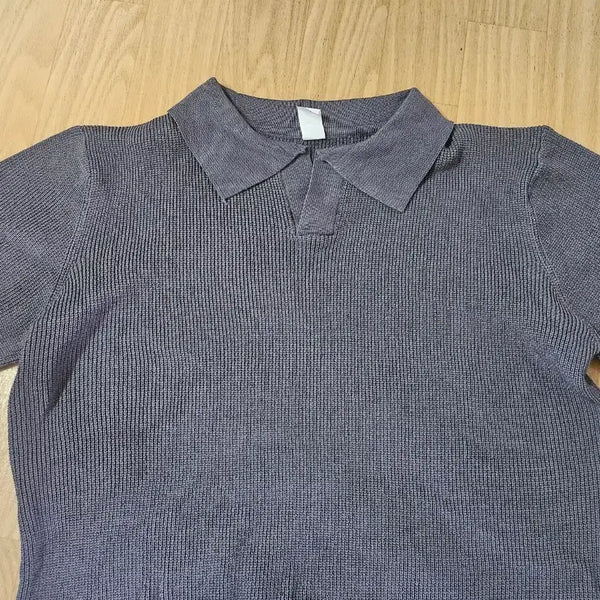 [BUNJANG] Men's Knit Short-Sleeve Polo Shirt Charcoal / 남성 니트 반팔 카라티 차콜