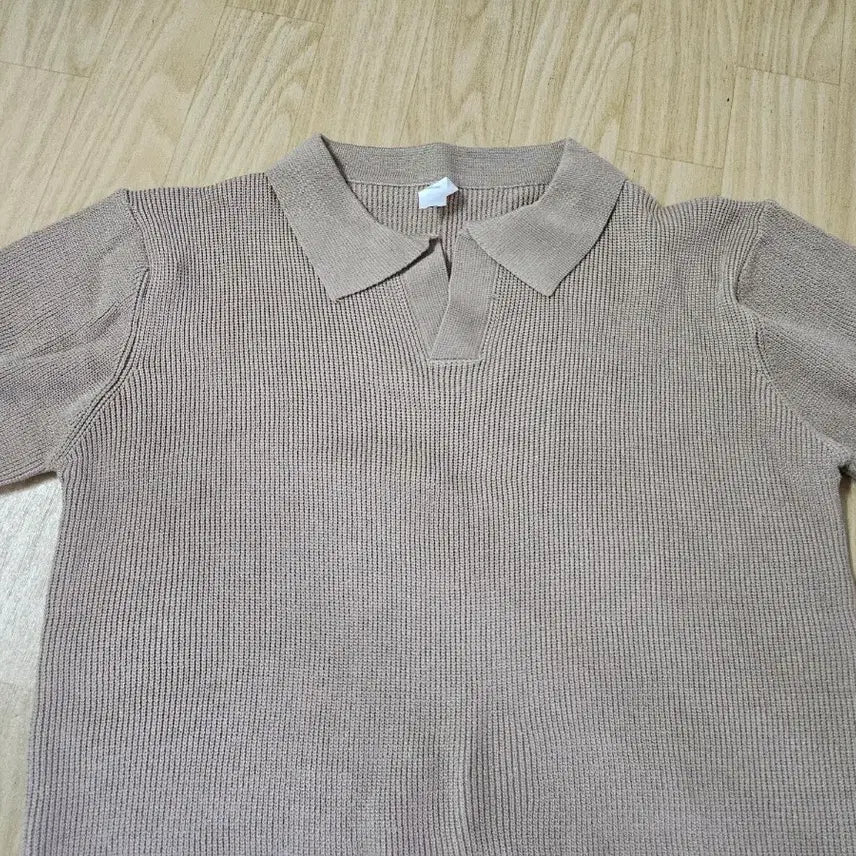 [BUNJANG] Knit Short Sleeve Collar T-shirt Beige Unisex / 니트 반팔 카라티 베이지