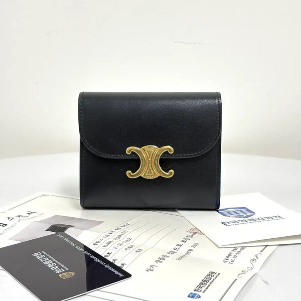 [BUNJANG] Celine Triomphe Flap Bi-fold Wallet Black Leather / [감정완료] 셀린느 트리옹프 플랩 여성 반지갑 블랙