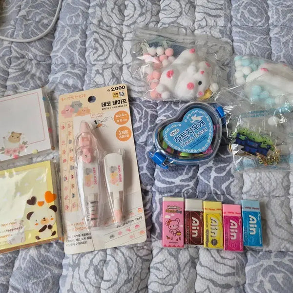 [BUNJANG] Character Stationery Set (Memo Pad, Deco Tape, Eraser, etc.) / 캐릭터 문구 세트 (메모지, 데코테이프, 지우개 등)