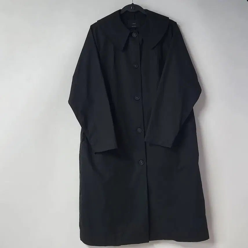[BUNJANG] Leaf Round Big Collar Cotton Long Coat Trench Coat / 리프 라운드 빅카라 코튼 롱 코트 트렌치코트 블랙 Free