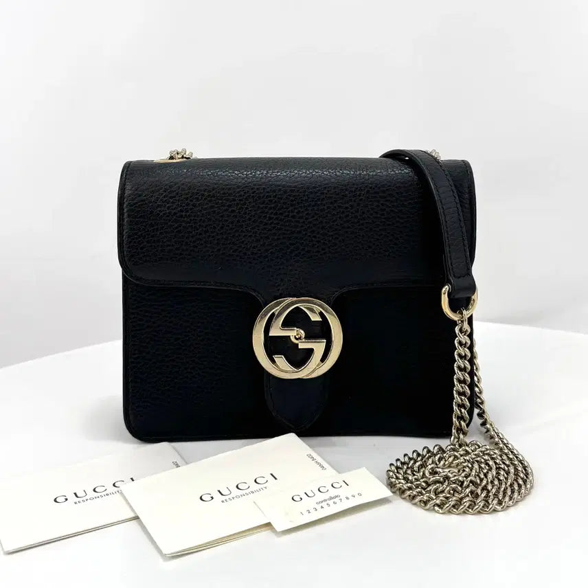 [BUNJANG] Gucci Interlocking GG Small Chain Shoulder Bag Black / 구찌 인터로킹 GG 스몰 체인 숄더백 블랙 (510304)