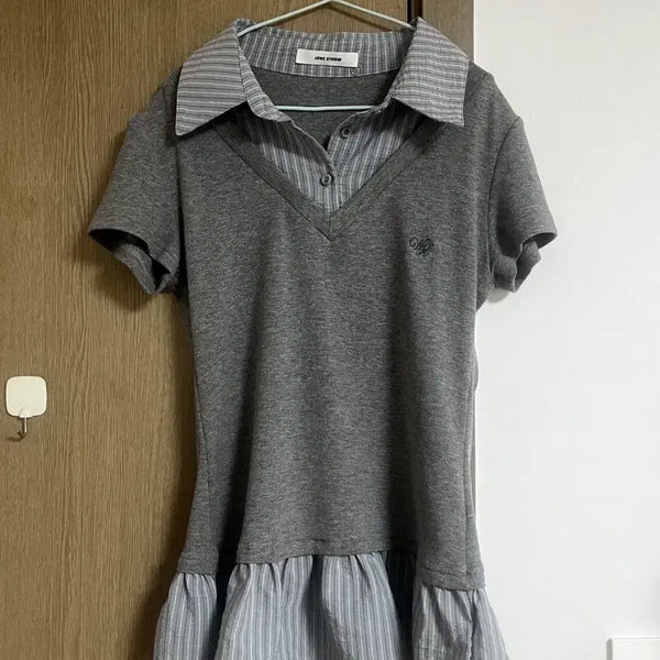 [BUNJANG] Women's Slim Fit Layered Lace Short Sleeve T-Shirt / 여성 슬림핏 레이어드 레이스 반팔