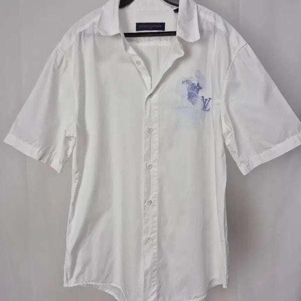 [BUNJANG] White Printed Short Sleeve Shirt / 화이트 프린트 반팔셔츠/