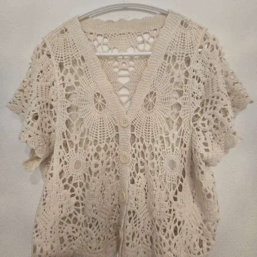 [BUNJANG] Ivory Crochet Knit Cardigan / 아이보리 크로셰 니트 가디건
