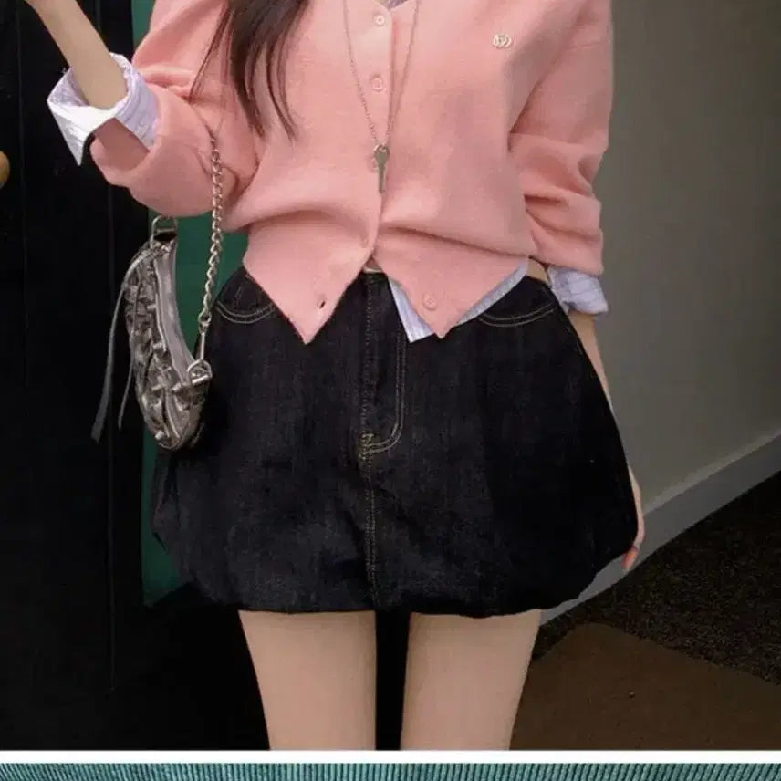 [BUNJANG] A-bly Denim Raw Balloon Mini Skirt / 무료배송. 새상품. 에이블리 데님 생지 벌룬 미니스커트 호박