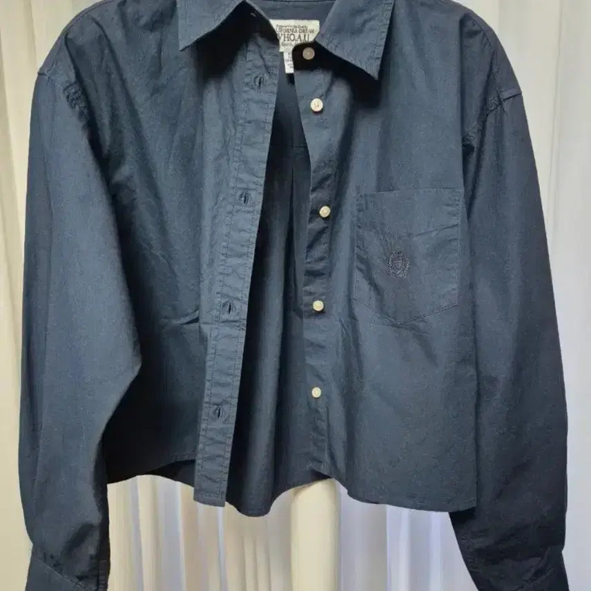 [BUNJANG] Whoau Cotton Crop Shirt Navy S / 후아유 코튼 크롭셔츠 네이비 S