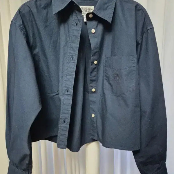 [BUNJANG] Whoau Cotton Crop Shirt Navy S / 후아유 코튼 크롭셔츠 네이비 S