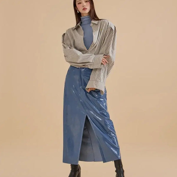 [BUNJANG] Dint SK2563 Tammy Enamel Banding Medium Skirt / 딘트 SK2563 탐스 애나멜  밴딩 미디엄 스커트