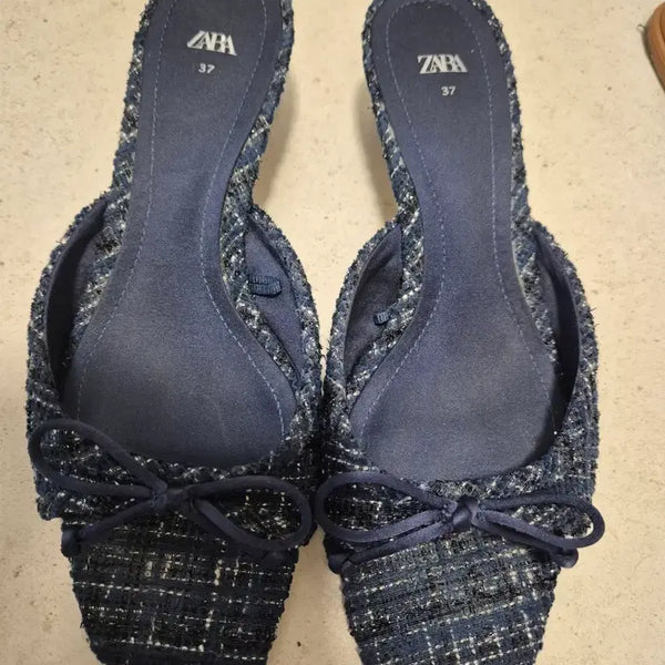 [BUNJANG] Zara Tweed Ribbon Mules with Braided Mules Set / 자라 트위드 리본뮬 235 (37) 꼬임뮬 같이드림