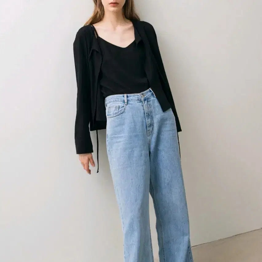 [BUNJANG] Nonlocal Linen Shirring Cardigan Black / (새상품)논로컬 린넨 셔링 가디건 블랙