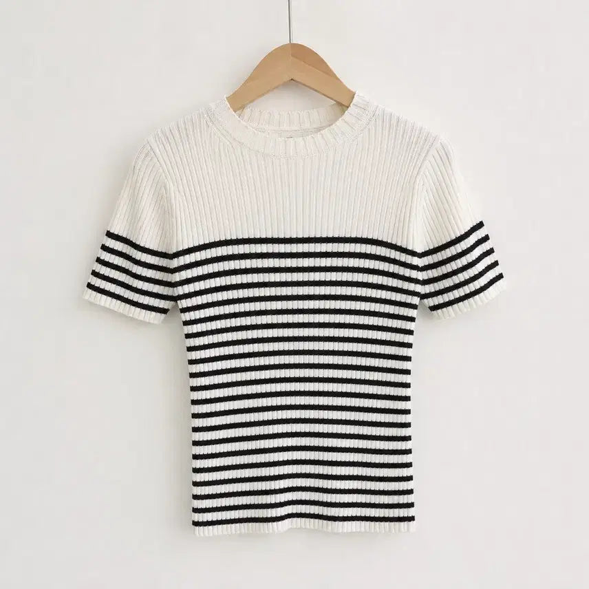 [BUNJANG] Roniel Ribbed Short Sleeve Knit (Cream) / 로니엘 반팔 골지 니트 (크림)/26년3월구매