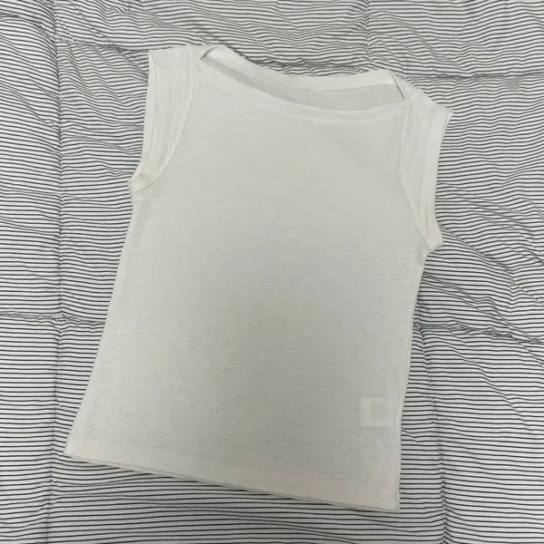 [BUNJANG] White Sleeveless Boat Neck T-Shirt / 화이트 민소매 티셔츠 (나시)