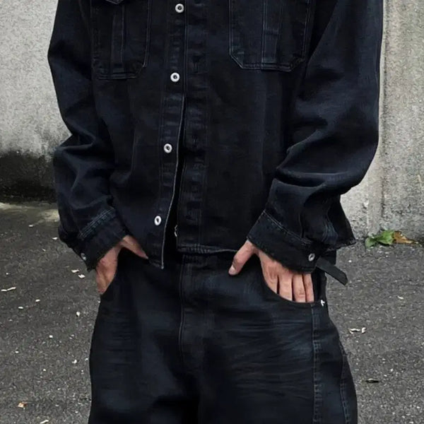 [BUNJANG] FOG SERVICE x SUDDEN LAB Washed Black Denim Shirt Jacket L / 포그서비스 더서든랩 콜라보 워시드 블랙 데님 셔츠 자켓 L사이즈
