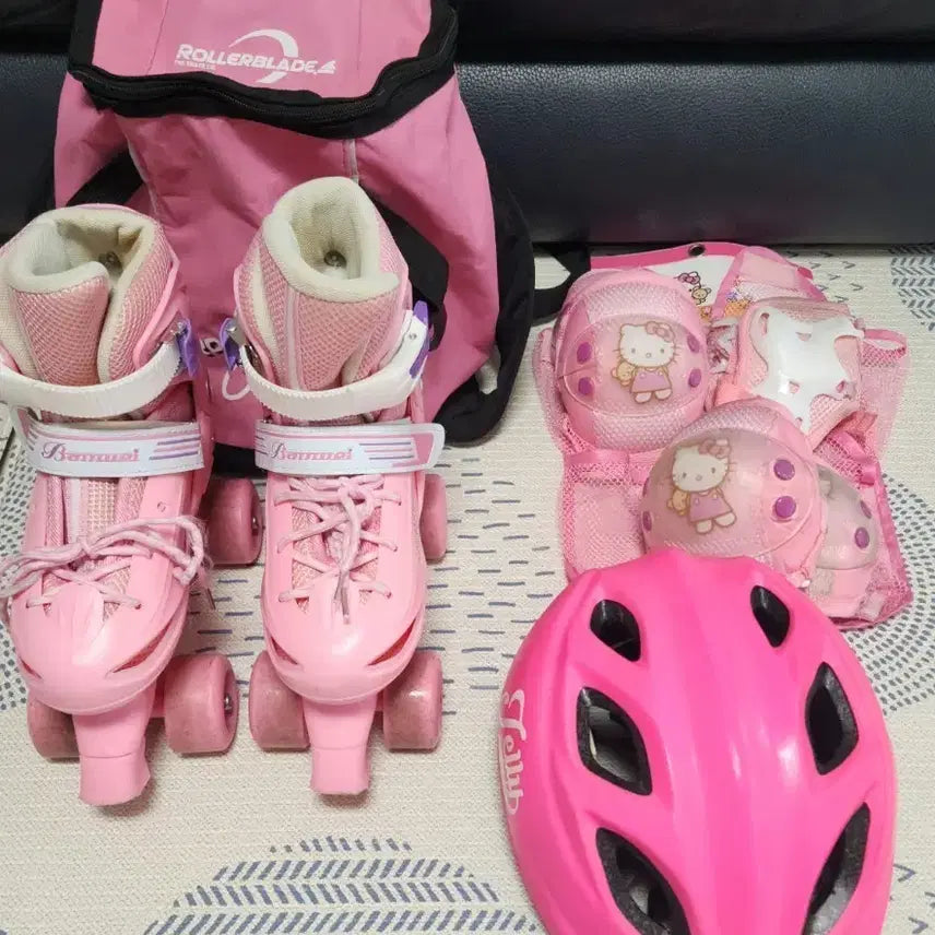 [BUNJANG] Adjustable Roller Skates Full Set (Size 200-220) with Safety Gear / 롤러 스케이트 풀세트 200-220