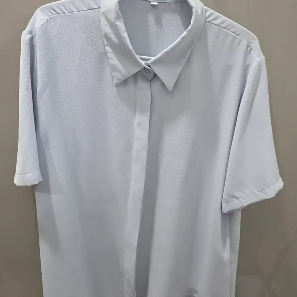 [BUNJANG] Women's Hidden Button Chiffon Short Sleeve Shirt (L) / 여성 반팔 셔츠 L 여자 여름 출근룩 면접 히든버튼 쉬폰
