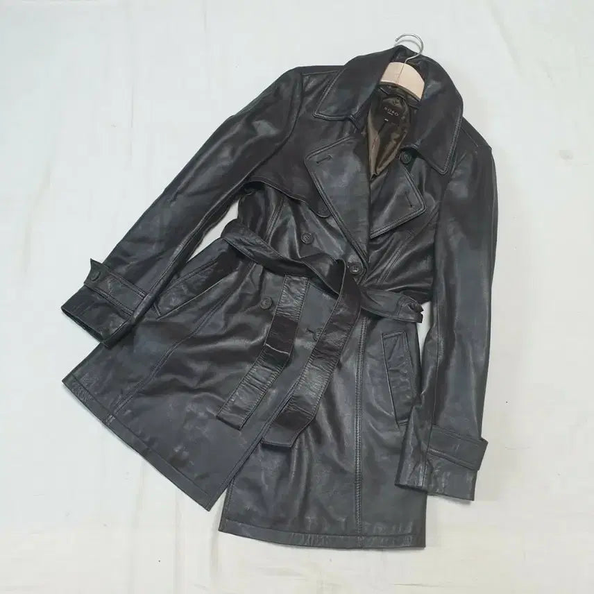 [BUNJANG] ROBO Dark Brown Lambskin Leather Half Coat / 로보 다크브라운 양가죽 하프 코트