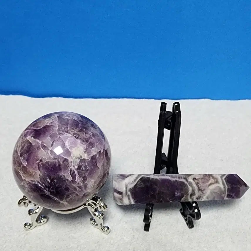 [BUNJANG] Natural Amethyst Sphere, Obelisk, and Stand Set / 천연 자수정 구체+오벨리스크+받침대