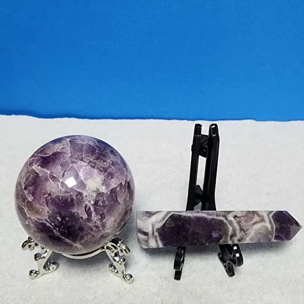 [BUNJANG] Natural Amethyst Sphere, Obelisk, and Stand Set / 천연 자수정 구체+오벨리스크+받침대