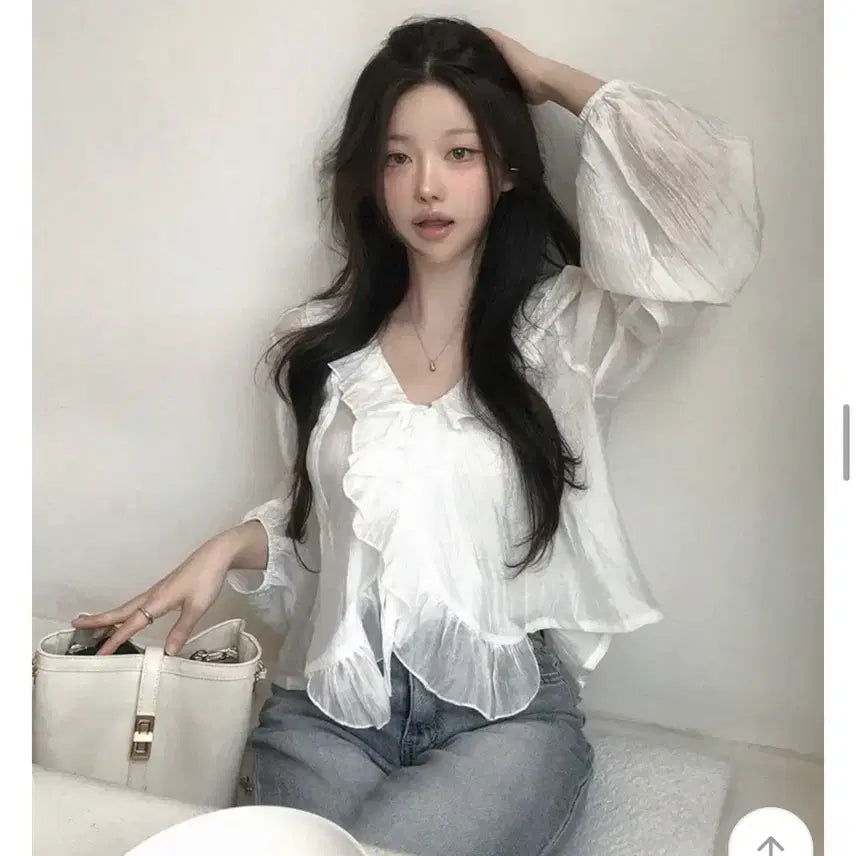 [BUNJANG] Melting Blue Frill Summer Blouse / 멜팅블루 프릴 여름블라우스