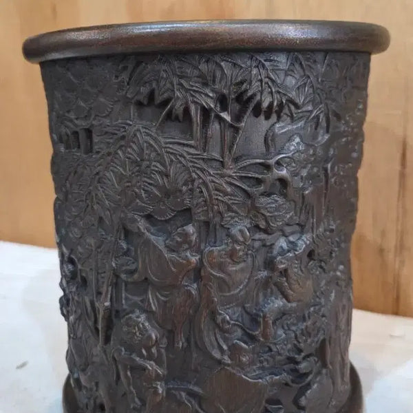 [BUNJANG] Wooden Brush Holder with Exquisite Carving / 조각이 멋진 나무 붓통