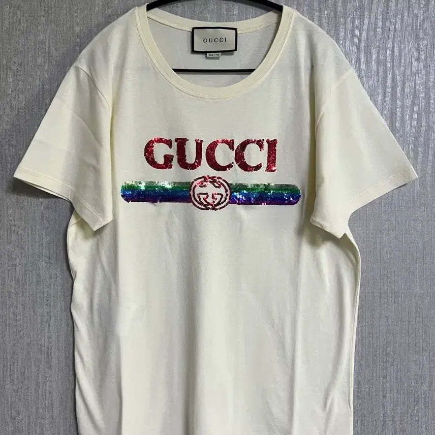 [BUNJANG] Gucci Logo Sequin Short Sleeve T-Shirt / 구찌 로고 스팽글 티셔츠 (S)