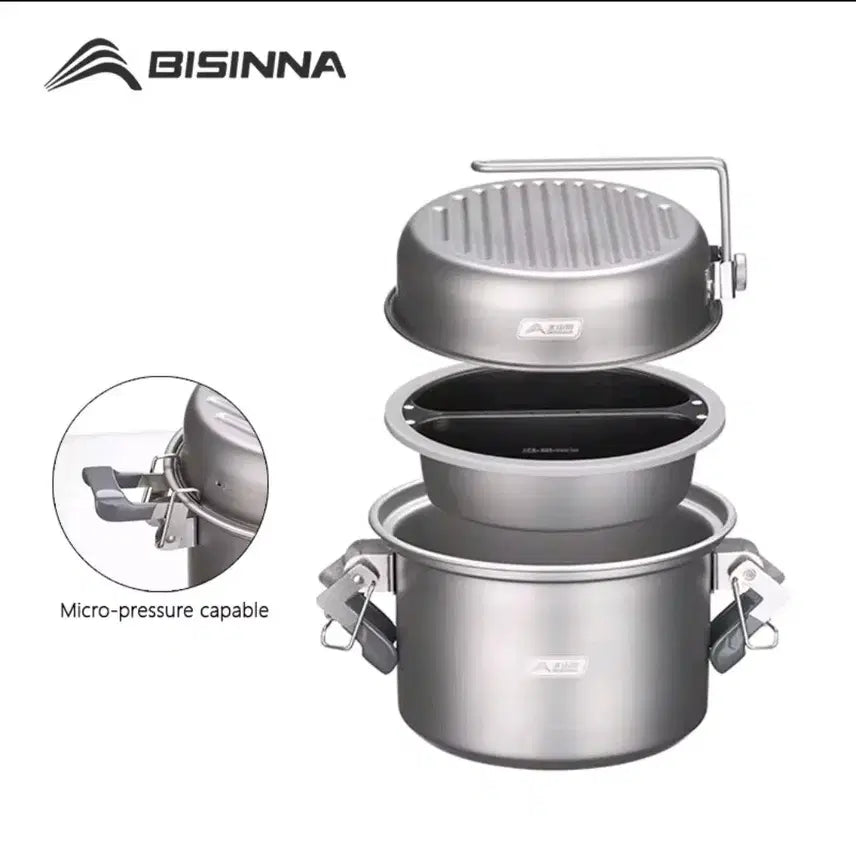[BUNJANG] BISINNA Titanium Multi-Cooker Set / 7[낼도착]티타늄캠핑용품 티타늄압력솦 티타늄코펠  티타늄냄비