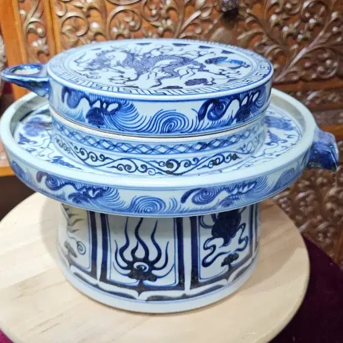 [BUNJANG] Blue-and-White Goryeo Celadon Millstone with Dragon Motif / 청화멧돌