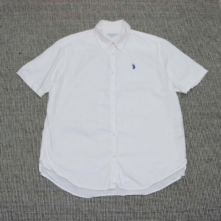 [BUNJANG] US Polo White Linen Short Sleeve Shirt Size 100 / US POLO 화이트 린넨 반팔 셔츠 100