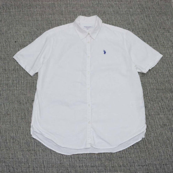 [BUNJANG] US Polo White Linen Short Sleeve Shirt Size 100 / US POLO 화이트 린넨 반팔 셔츠 100