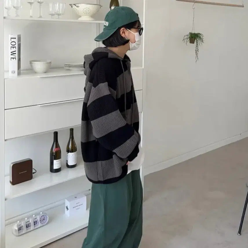 [BUNJANG] Unisex Striped Hoodie Dark Grey / 남녀공용 스트라이프 후드티 다크그레이 판매