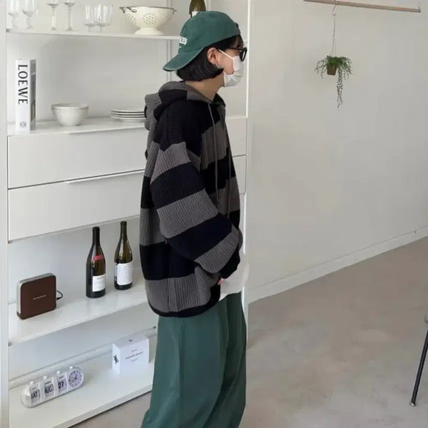 [BUNJANG] Unisex Striped Hoodie Dark Grey / 남녀공용 스트라이프 후드티 다크그레이 판매