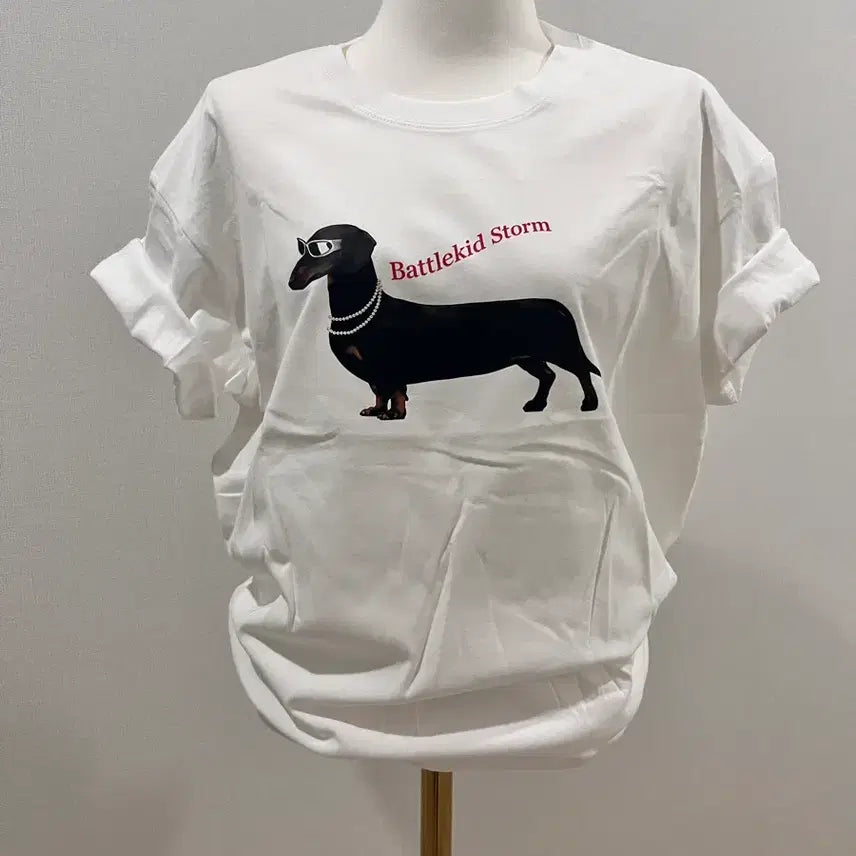 [BUNJANG] Dachshund Graphic T-Shirt - White (New) / 닥스훈트반팔티-화이트(새상품)