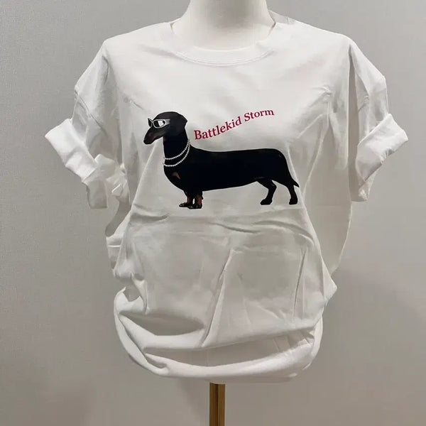 [BUNJANG] Dachshund Graphic T-Shirt - White (New) / 닥스훈트반팔티-화이트(새상품)
